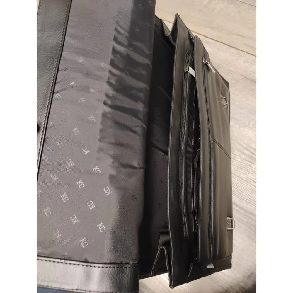 Kenneth Cole New York Black Leather Laptop Brief Case 15x17x6 Multi Sections